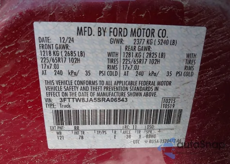 2025 Ford Maverick Xlt from USA, damaged, VIN 3FTTW8JA5SRA06543